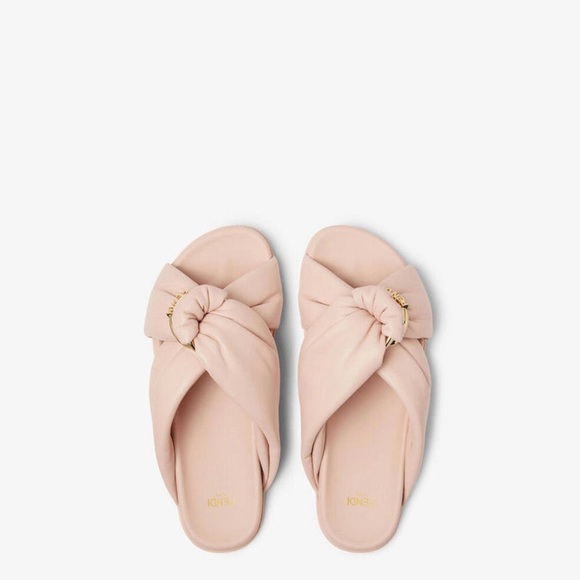 Fendi Shoes - Fendi Blush Pink Knotted Slide Sandals with Gold Accent